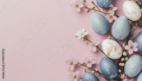 Easter Eggs Background with Decoration - Colorful Easter Eggs laid in Decorative Manners - Space for Copy 
