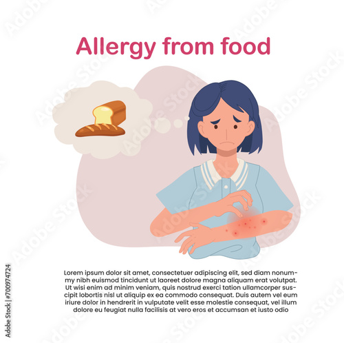 Allergic Reaction Concept. Female Showing Symptoms of Allergy with Red Rash Suffering from Bread Wheat Sensitivity.