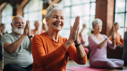 aged people do yoga. training. Healthy lifestyle concept photo