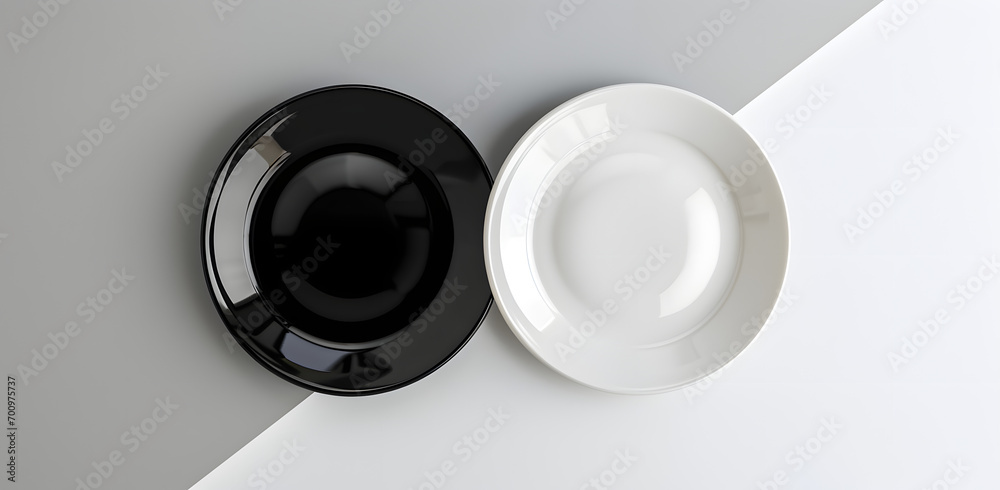 one black plate and one white plate one black plate and one white plate