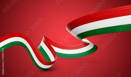 3d Flag Of Hungary 3d Wavy Shiny Hungary Ribbon Isolated On Red Background 3d Illustration photo