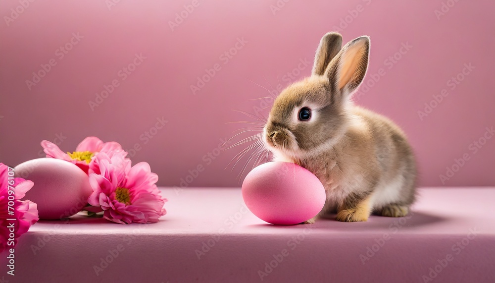 Easter Day - Cute Easter Bunny with Colorful Easter Eggs - Background with Space for Copy Easter Day - Cute Easter Bunny with Colorful Easter Eggs - Background with Space for Copy