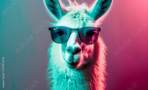 close up of a llama wearing sunglasses with cool vibe © SkoldPanda