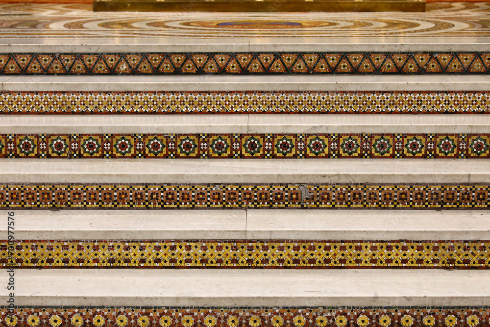 Chancel staircase in the Sacred Heart basilica by Aide a l'Eglise en Detresse charity, Paris, France Chancel staircase in the Sacred Heart basilica by Aide a l'Eglise en Detresse charity, Paris, France