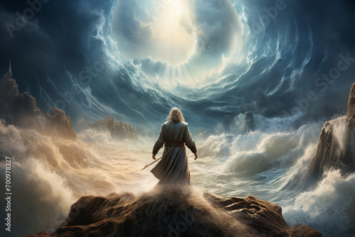 Fotótapéta moses breeds the sea, biblical figure, leader and legislator of the Jewish people, prophet and first sacred author, religious concept, Bible, Gospels, holy water