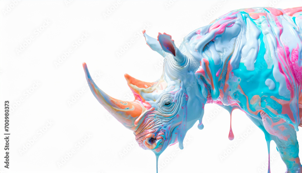 Fototapeta premium Part of painted rhinoceros, side view, isolated on white