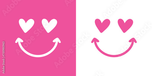Logo del día de San Valentín. Emoticono con cara con corazones como ojos y sonrisa para su uso en felicitaciones y tarjetas