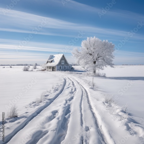 completely snowy rural house  © cristian