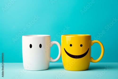 Generative AI image of two coffee cups with smiling faces