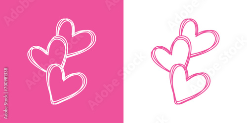 Logo del día de San Valentín. Silueta de varios corazones con líneas para su uso en felicitaciones y tarjetas