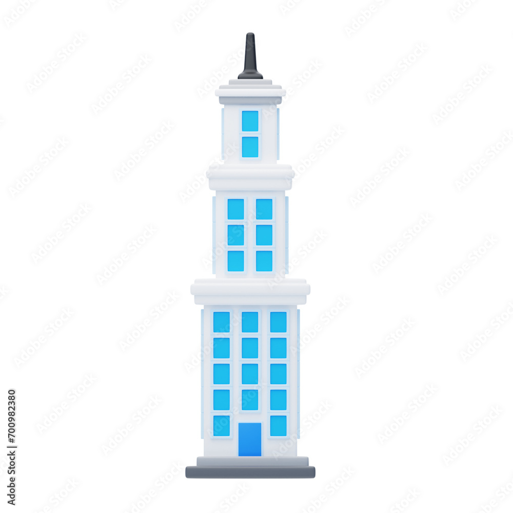 3D Model of a White and Blue-themed Skyscraper. Model for a Majestic Aesthetic.
3d illustration, 3d element, 3d rendering. 3d visualization isolated on a transparent background