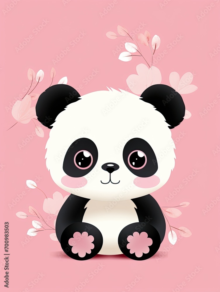 Panda Bear Posing Gracefully on a Vibrant Pink Background Panda Bear Posing Gracefully on a Vibrant Pink Background