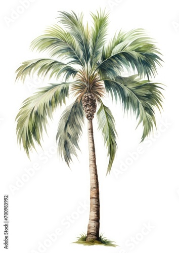 A Serene Watercolor Painting of a Majestic Palm Tree