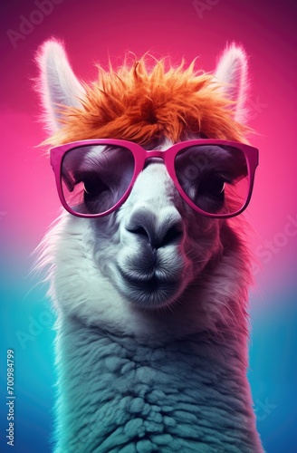 Llama with Pink Glasses and Red Mohawk