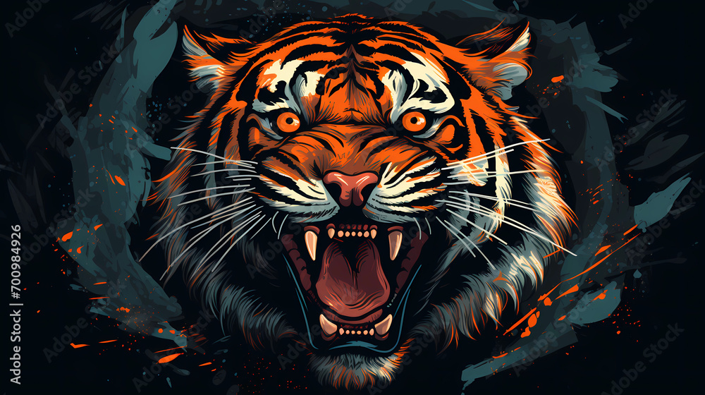 Illustration of a tiger roaring