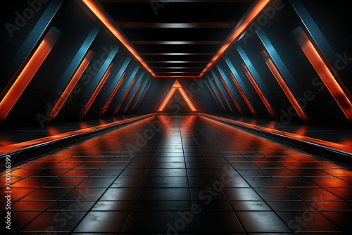 Dark Futuristic Modern Garage Showroom Tunnel Corridor