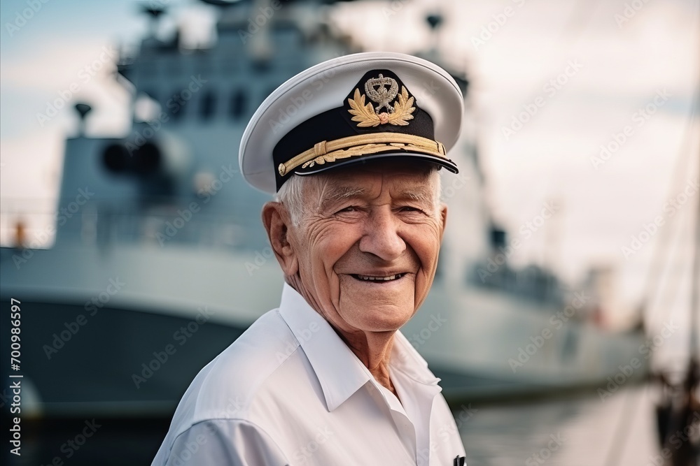 Portrait of a smiling senior sailor on the background of the ship Portrait of a smiling senior sailor on the background of the ship