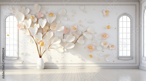 A harmonious blend of 3D balloons forming an abstract floral mosaic on a clean white floor with a neutral backdrop.