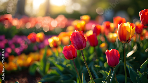 colorful tulip field with selective focus #700987565