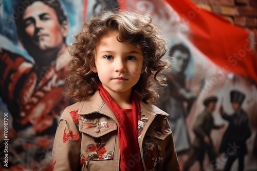 Portrait of a cute little girl with curly hair in a coat
