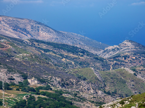 Landscape seen from the slope of Mount Zas or Zeus, Naxos Island, Cyclades, Greece