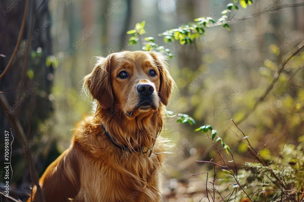 Obraz premium Golden retriever in the forest in spring