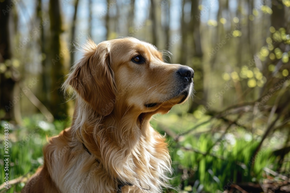 Obraz premium Golden retriever in the forest in spring