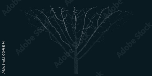 Digital tree with sprouts and binary code. Connections growth. AI spread of data.