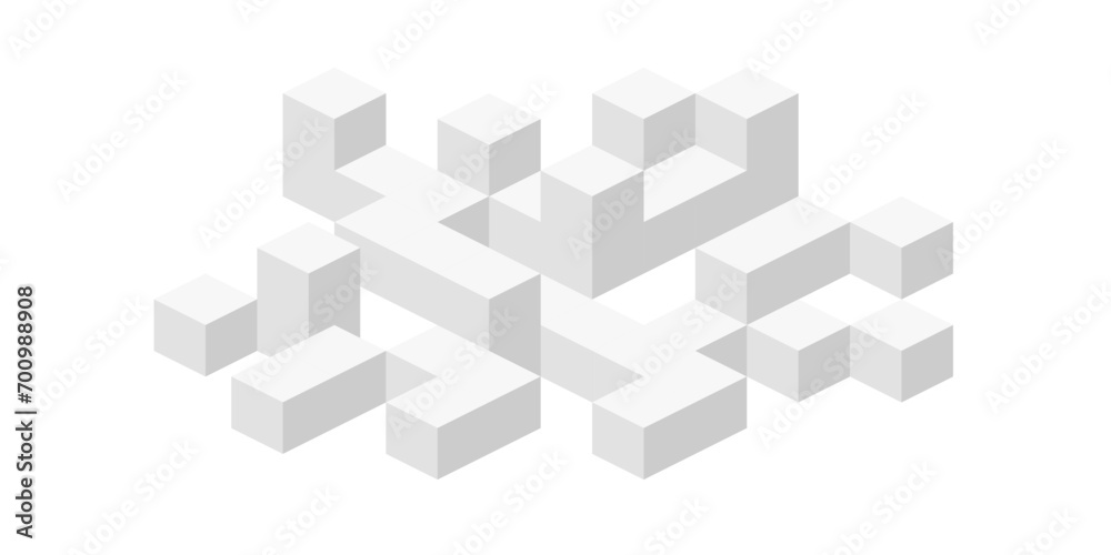 Isometric cubes. Linear geometric drawing. Abstract white background from cubes and lines. Vector illustration. - obrazy, fototapety, plakaty 