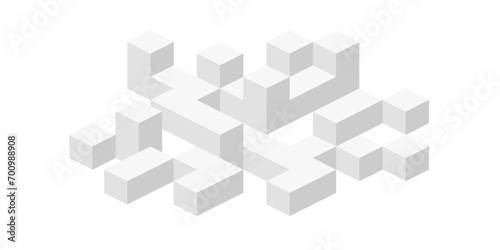 Isometric cubes. Linear geometric drawing. Abstract white background from cubes and lines. Vector illustration.