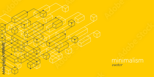Background from cubes and lines. Linear geometric drawing.Abstraction,Vector illustration.