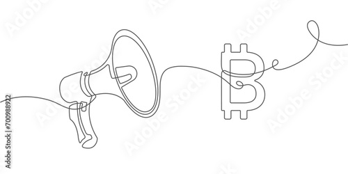 Business idea. Cryptocurrency concept. Bitcoin. Megaphone. Public horn speaker. Vector illustration .