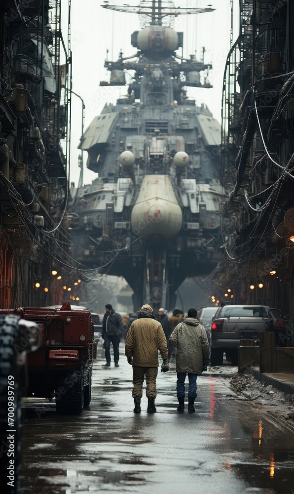 surreal spaceship in military complex with snow, minimalistic surreal spaceship in military complex with snow, minimalistic