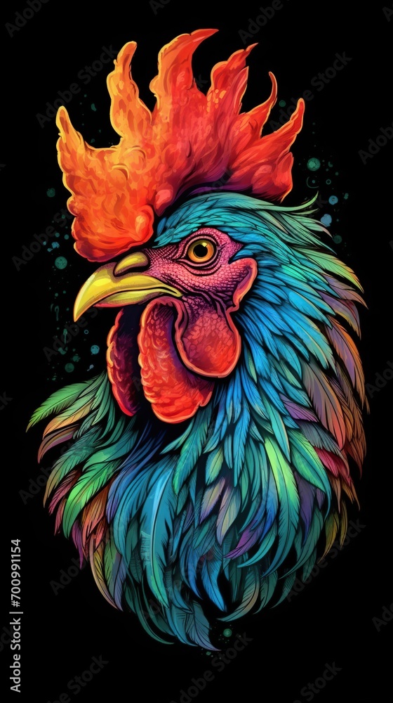 full color rooster head illustration
