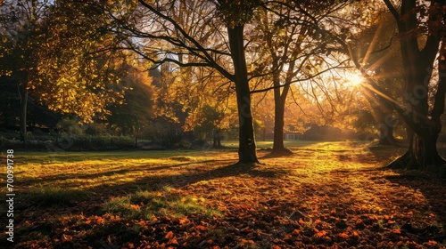 Panorama of an amazing autumn park landscape