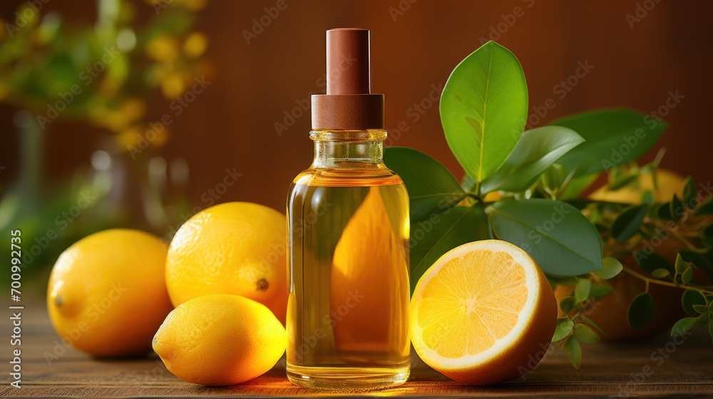 Serum with vitamin C. Lemon essential oil. Serum with vitamin C. Lemon essential oil.