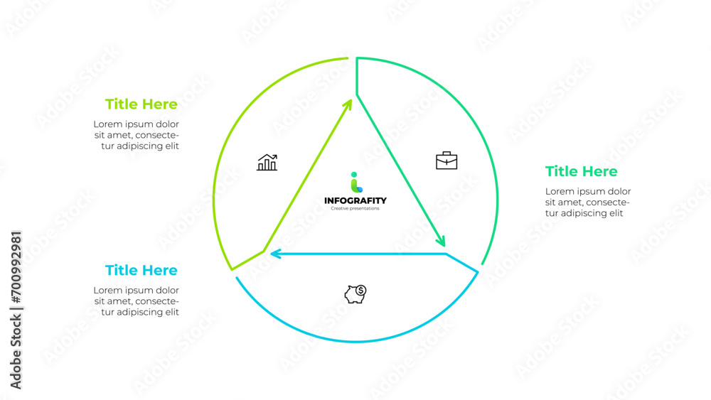 Outline cycle diagram divided into 3 sectors. Design concept of three steps or parts of business cycle. Infographic design template - obrazy, fototapety, plakaty 