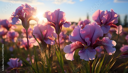 spring crocus flowers. flowers in the garden. Iris flower field. Iris flower. Purple iris. Flower field in nature. Winter time flowers