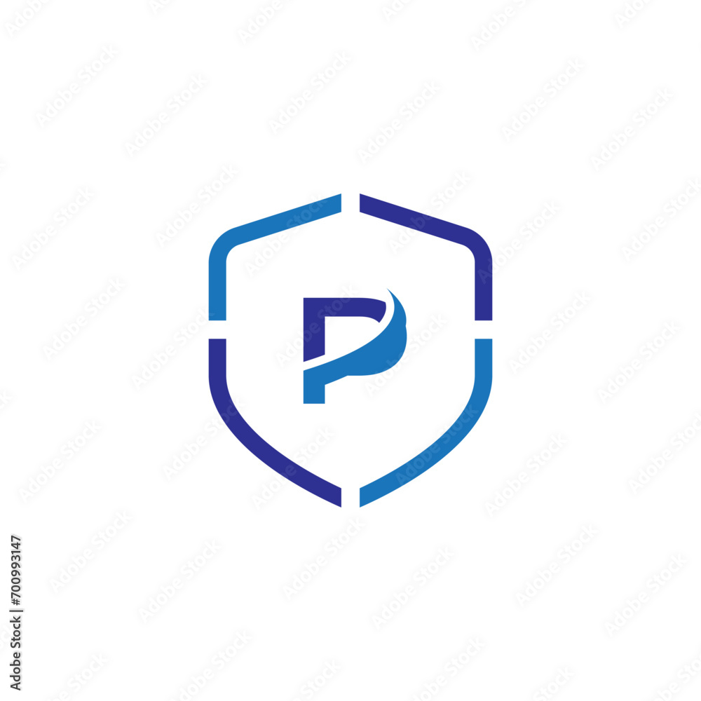Abstract Shield with Letter P Logo for tech company Abstract Shield with Letter P Logo for tech company