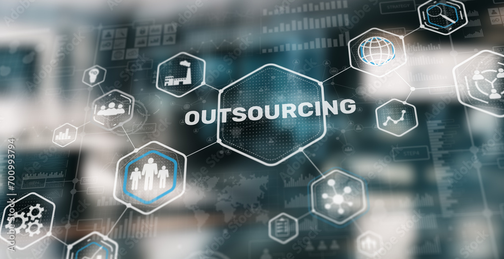 Outsourcing. Recruitment business strategy concept. Internet and modern technology