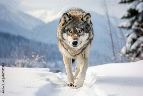 Frame a stunning image of a lone wolf traversing a snow-covered landscape © Muh