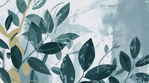 abstract art style background with green leaves, in the style of animated shapes, light indigo and gray, animated gifs, minimalist sketches, naturecore, outlined art, bloomsbury group photo