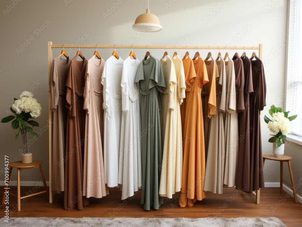 hanging racks, showing lots of casual high street muslim cotton tops