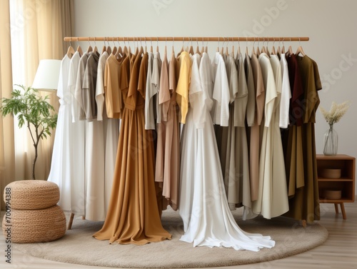 hanging racks, showing lots of casual high street muslim cotton tops © vimp