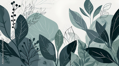 abstract art style background with green leaves, in the style of animated shapes, light indigo and gray, animated gifs, minimalist sketches, naturecore, outlined art, bloomsbury group