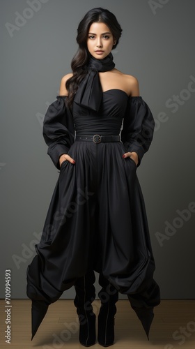 Full - body outfit including shoes of a young beautiful woman model