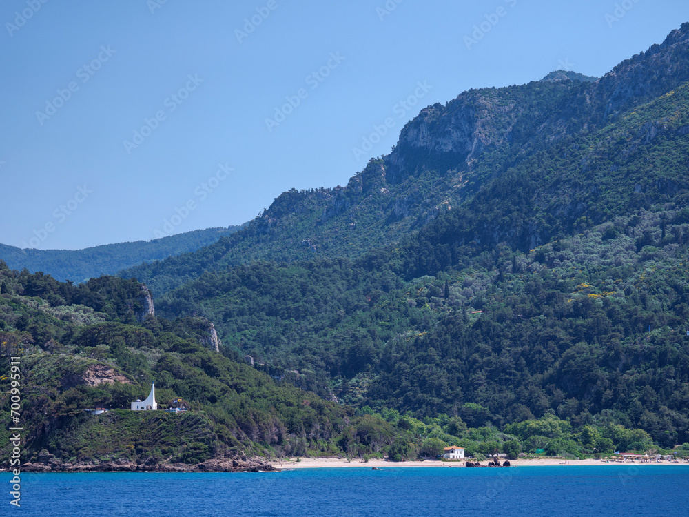 View towards the Agios Nikolaos Chapel, Potami, Karlovasi, Samos Island, North Aegean, Greece