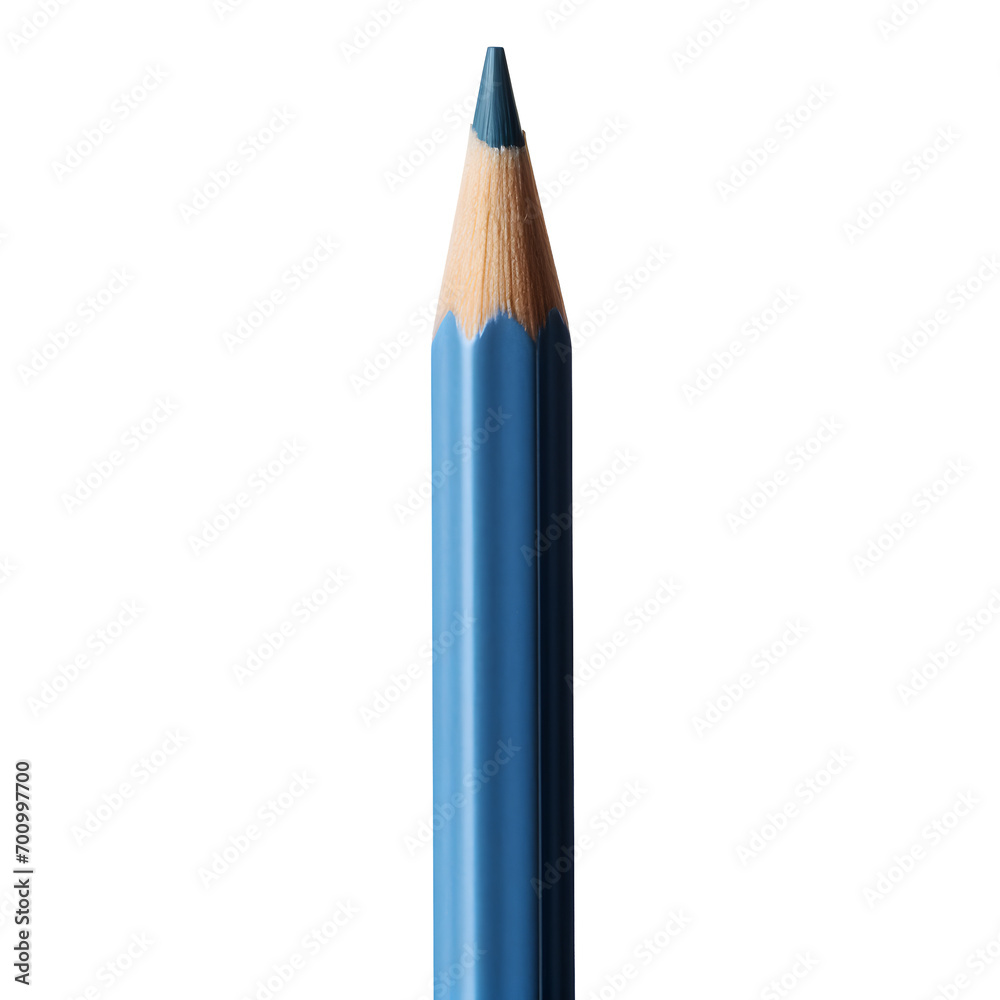 Close-up and top view of  blue pencil with transparent PNG inside