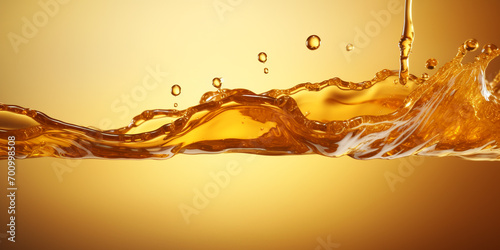splash of honey, olia, orange yellow transparent liquid on neutral background