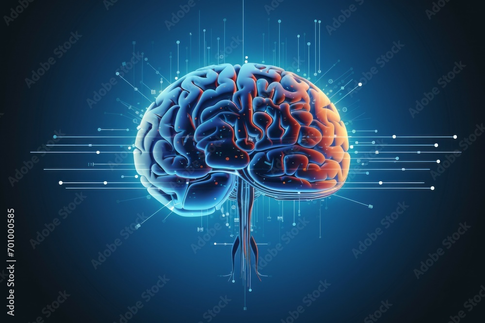 Hologram of the brain. Background with selective focus and copy space Hologram of the brain. Background with selective focus and copy space